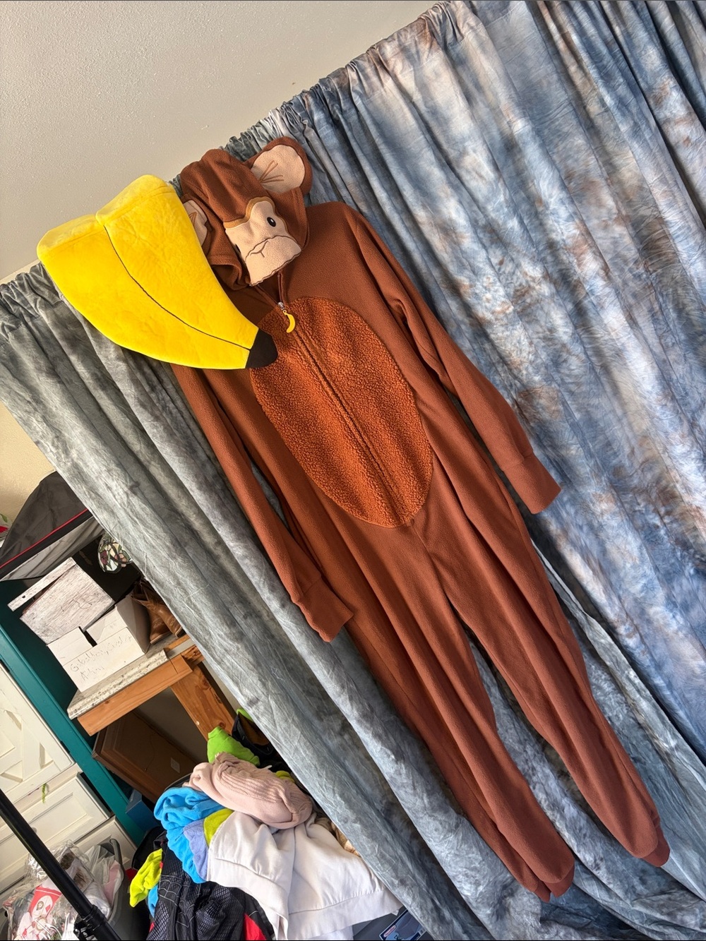 Spirit Brown Monkey Footie with Yellow Banana Hood costume Halloween